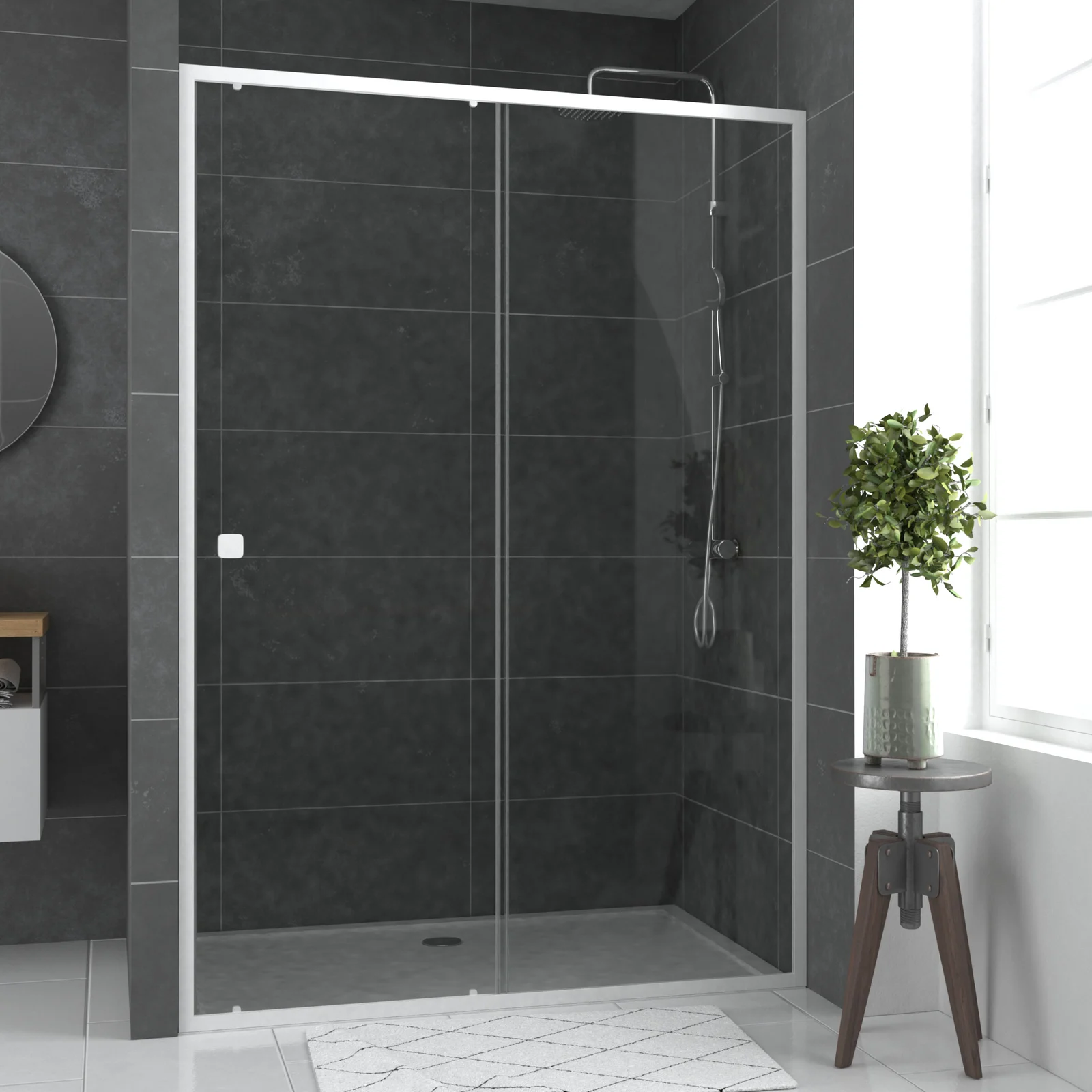Paroi porte de douche Coulissante blanc 140x185cm - extensible - WHITY slide 140 Paroi porte de douche Coulissante blanc 140x185cm - extensible - WHITY slide 140
