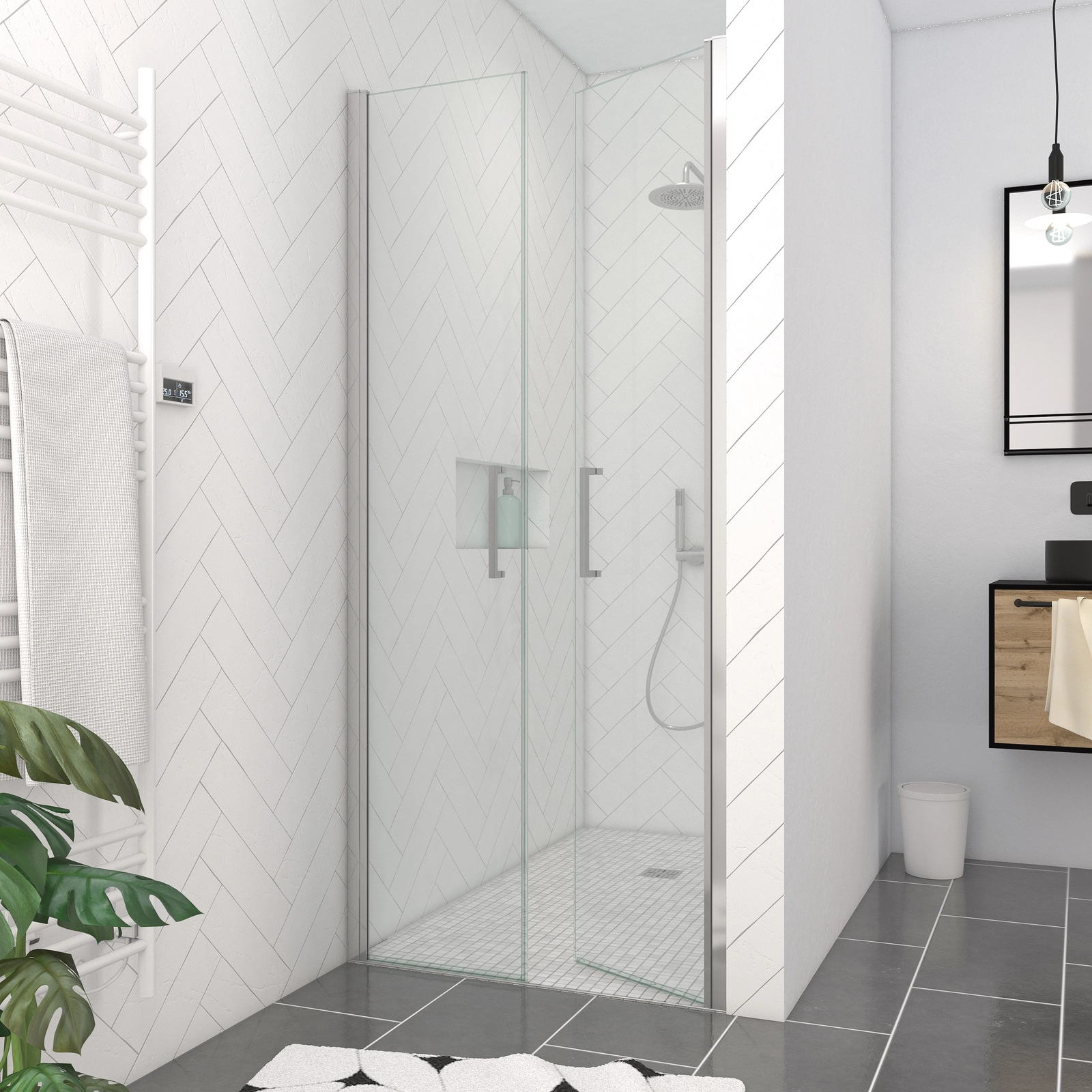 Paroi porte de douche double paroi - 90x200cm - Profilé Chrome - verre 6mm - FLAPPY CHROMED 90