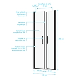 Paroi porte de douche DOUBLE PORTES PIVOTANTES - 80x200 cm - PROFILE NOIR MAT verre 6mm