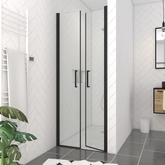 Paroi porte de douche DOUBLE PORTES PIVOTANTES - 80x200 cm - PROFILE NOIR MAT verre 6mm