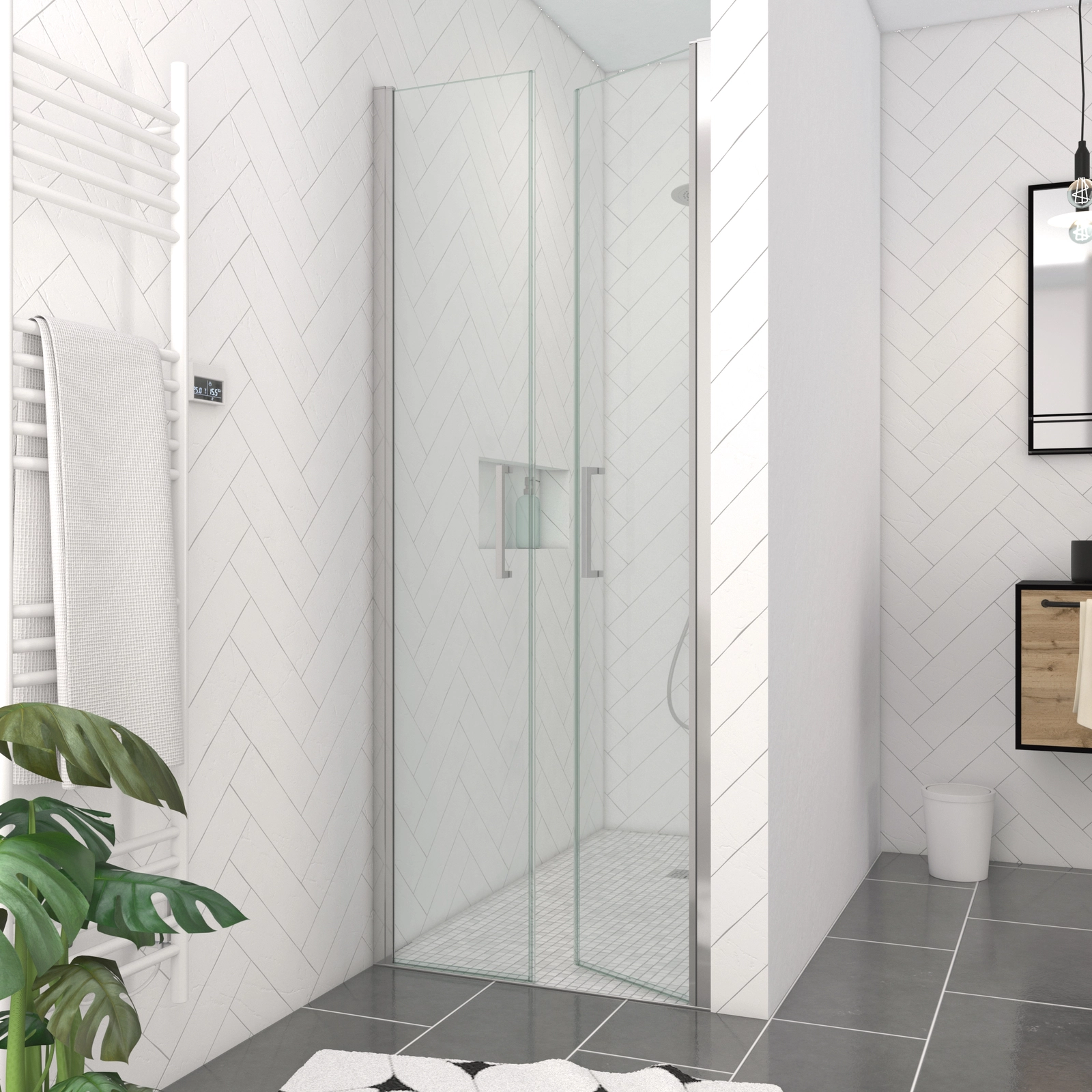 Paroi porte de douche DOUBLE PORTES PIVOTANTES - 80x200 cm - PROFILE CHROME - verre 6mm