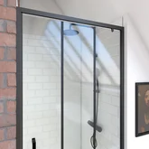 Paroi porte de douche pivotante type industriel - 80x200cm -  PROFILE NOIR MAT - verre 6mm