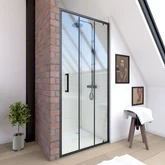 Paroi porte de douche pivotante type industriel - 80x200cm -  PROFILE NOIR MAT - verre 6mm