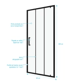 Paroi porte de douche pivotante type industriel - 80x200cm -  PROFILE NOIR MAT - verre 6mm