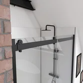 Paroi porte de douche type industriel coulissante NOIR MAT - 120x200cm - verre trempe 8mm