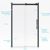 Paroi porte de douche type industriel coulissante NOIR MAT - 120x200cm - verre trempe 8mm