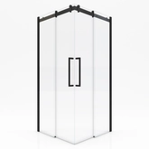 Paroi porte de douche type industriel ouverture d'angle profiles noir mat - verre trempe 8mm