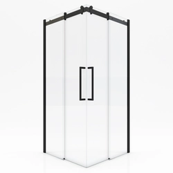 Paroi porte de douche type industriel ouverture d'angle profiles noir mat - verre trempe 8mm