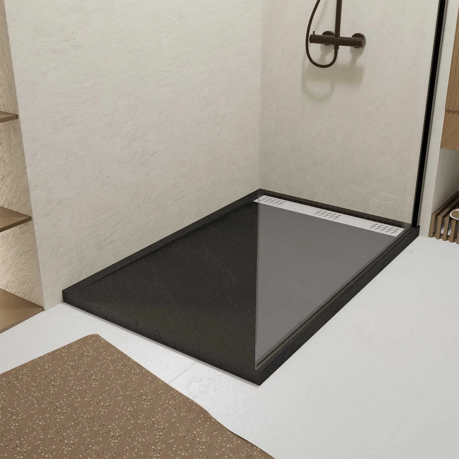 PEDRA RECEVEUR NOIR LINEAIRE 80X120 + GRILLE CANIVEAU BLANC MAT 69.5x11x0.2cm PEDRA RECEVEUR NOIR LINEAIRE 80X120 + GRILLE CANIVEAU BLANC MAT 69.5x11x0.2cm