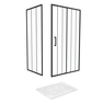 Porte Coulissante et Retour avec Sérigraphie Noire 120x80x200cm + Receveur en SMC Blanc Effet Pierre
