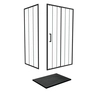 Porte Coulissante et Retour avec Sérigraphie Noire 120x80x200cm + Receveur en SMC Noir Effet Pierre