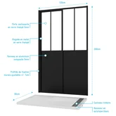 Porte Coulissante Noire Mate 'Atelier' et Receveur à Grille Linéaire Effet Pierre - 120x80x200 cm