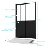 Porte Coulissante Noire Mate 'Atelier' et Receveur à Grille Linéaire Effet Pierre - 120x90x200 cm