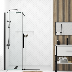 Porte de Douche Coulissante 120x195cm - Verre Trempé Transparent 6mm - Finition Noire Mate - SLIDE-IN