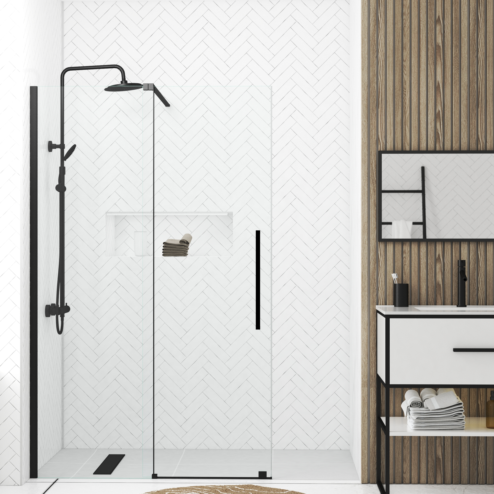 Porte de Douche Coulissante 120x195cm - Verre Trempé Transparent 6mm - Finition Noire Mate - SLIDE-IN Porte de Douche Coulissante 120x195cm - Verre Trempé Transparent 6mm - Finition Noire Mate - SLIDE-IN