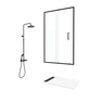 Porte de Douche Coulissante 120x200 cm Profil Noir et Receveur Blanc + Colonne de Douche Mécanique