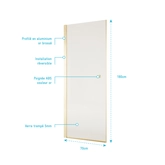Porte de Douche Pivotante 70x180 cm en Verre Trempe 5 mm - Finition Or Brosse - GOLD ELEMENTARY
