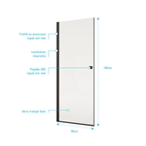 Porte de Douche Pivotante 80x180 cm en Verre Trempe 5 mm - Finition Noire - DARK ELEMENTARY
