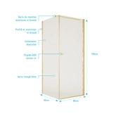Porte de Douche Pivotante 80x180cm et Retour 90cm - Profil Or Brosse - Verre 5mm - GOLD ELEMENTARY