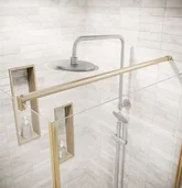 Porte de Douche Pivotante 80x180cm et Retour 90cm - Verre 8mm Anticalcaire - Profil Or Brosse