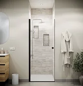 Porte de Douche Pivotante 80x195cm - Verre Trempe 8mm Anticalcaire - Alu Noir - DARK ELEMENTARY
