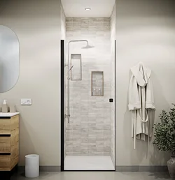 Porte de Douche Pivotante 80x195cm - Verre Trempe 8mm Anticalcaire - Alu Noir - DARK ELEMENTARY