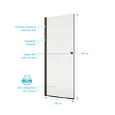 Porte de Douche Pivotante 80x195cm - Verre Trempe 8mm Anticalcaire - Alu Noir - DARK ELEMENTARY