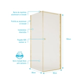 Porte de Douche Pivotante 90x180cm et Retour 80cm - Verre 8mm Anticalcaire - Profil Or Brosse