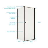 Porte de Douche Pivotante 90x180cm et Retour 90cm - Profil Noir - Verre 5mm - DARK ELEMENTARY