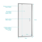 Porte de douche pivotante - 90x200 cm - Profilés Chrome - verre trempé 6 mm - CHROMED CRUSH PIVOTANTE