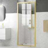 Porte de douche Pivotante 90x200cm - Profilés Or Brossé - Verre Trempé 6mm - GOLDY CRUSH