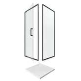 Porte de douche Pivotante et retour profilés noir + receveur a poser - 80x80x204cm - CRUSH PIVOTANTE