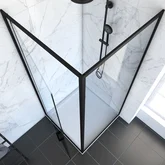 Porte de douche Pivotante et retour profilés noir + receveur a poser - 80x80x204cm - CRUSH PIVOTANTE