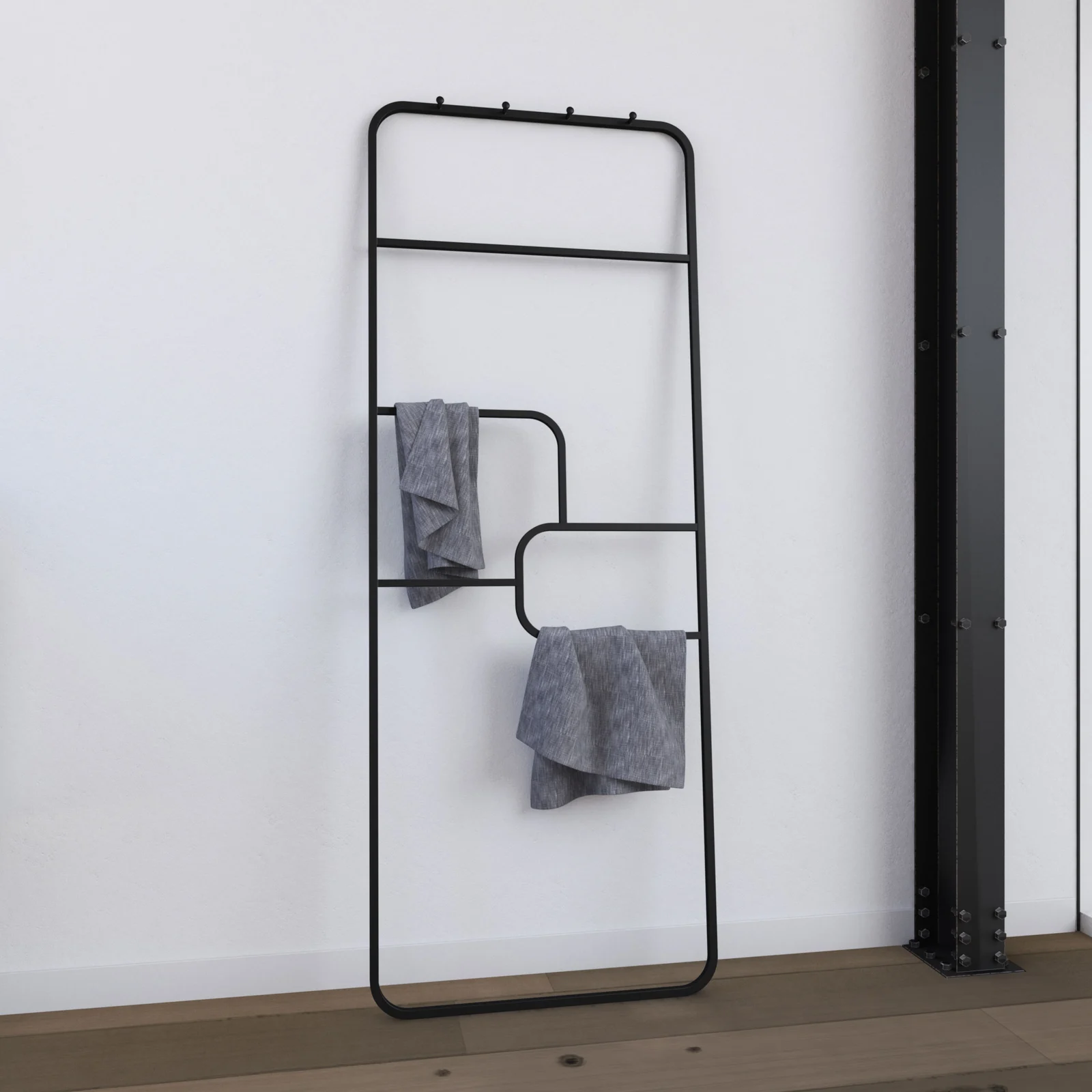 Porte serviette - 176x60x1.6 cm - Metal - noir mat - support - type atelier - PUZZLE DARK DESIGN Porte serviette - 176x60x1.6 cm - Metal - noir mat - support - type atelier - PUZZLE DARK DESIGN