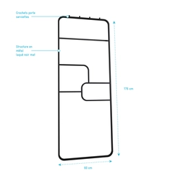 Porte serviette - 176x60x1.6 cm - Metal - noir mat - support - type atelier - PUZZLE DARK DESIGN