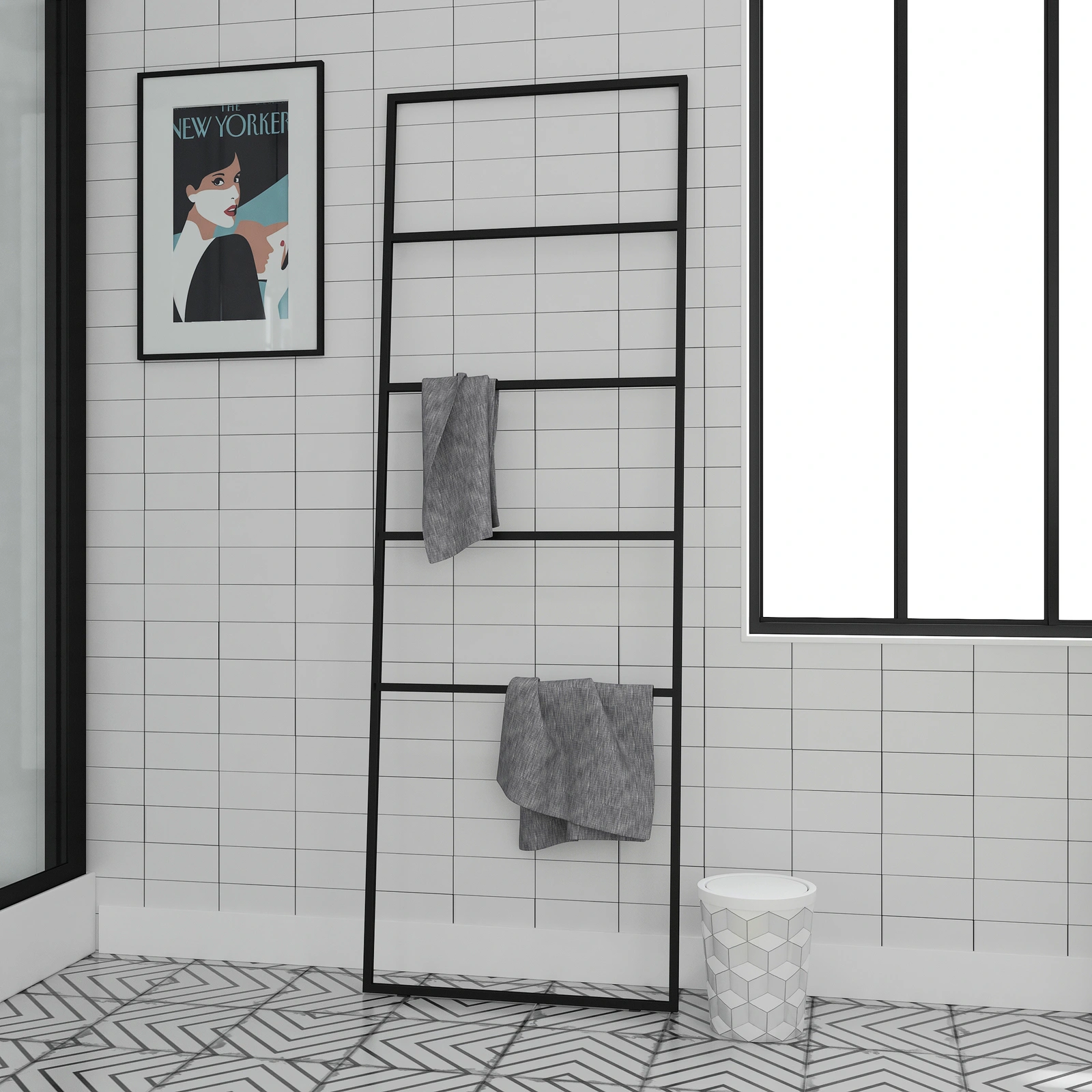 Porte serviettes en métal Noir Mat 60x176cm - Type Atelier - FACTO DARK 2 Porte serviettes en métal Noir Mat 60x176cm - Type Atelier - FACTO DARK 2