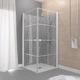 Portes de Douche en Angle 90x90x190 cm - Motifs carrés - Profilés Blanc - WHITE CUBE