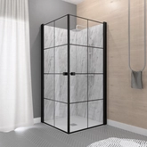 Portes de Douche en Angle 90x90x190 cm - Motifs carrés - Profilés Noir Mat - BLACK CUBE