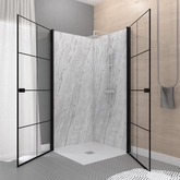 Portes de Douche en Angle 90x90x190 cm - Motifs carrés - Profilés Noir Mat - BLACK CUBE