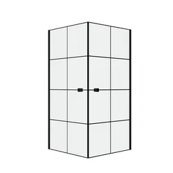 Portes de Douche en Angle 90x90x190 cm - Motifs carrés - Profilés Noir Mat - BLACK CUBE