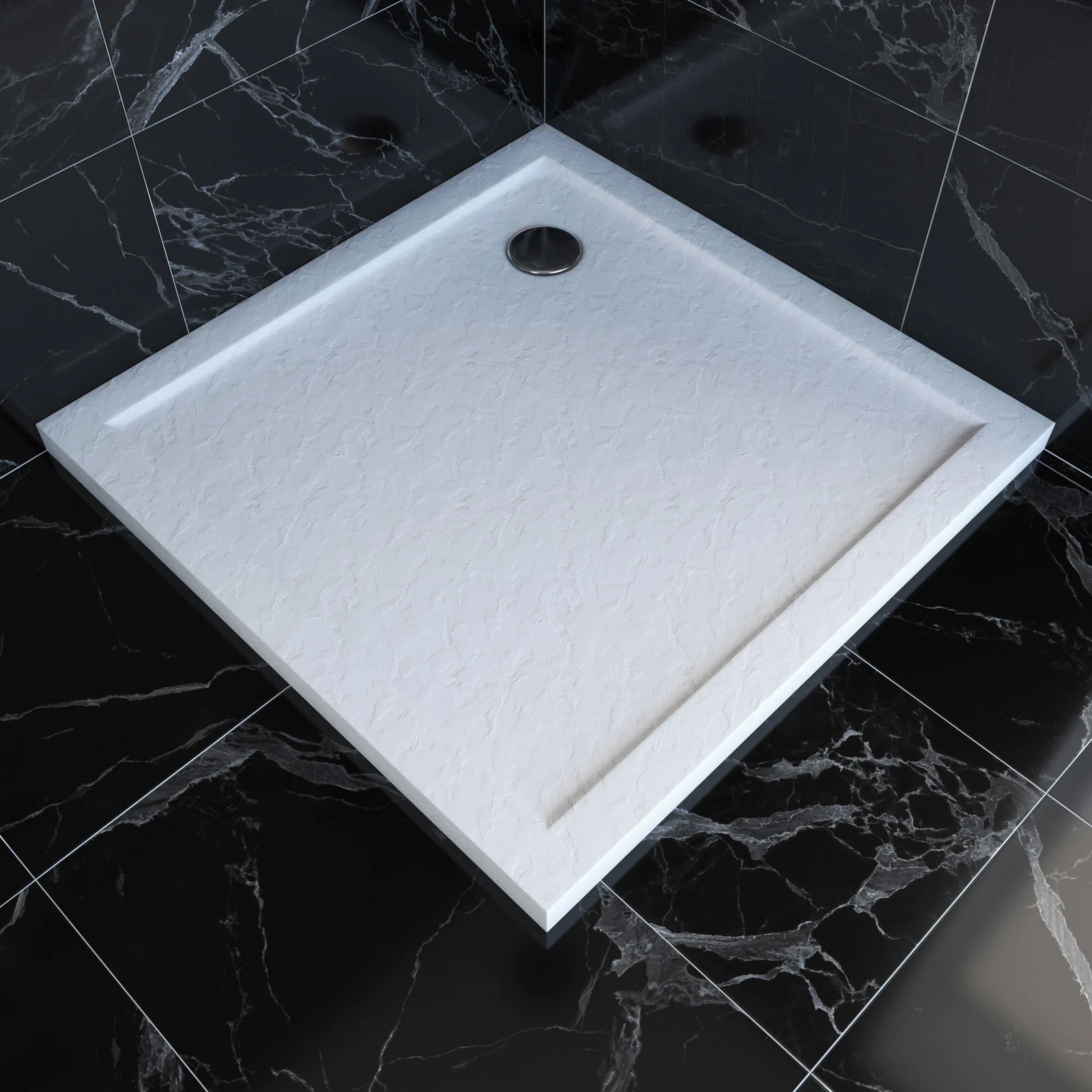 Receveur de douche a poser carre extra plat en acrylique renforcee blanc  finition pierre - 90x90 cm - Aurlane