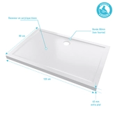 RECEVEUR DE DOUCHE A POSER EXTRA-PLAT ACRYLIQUE BLANC RECTANGLE - 120x80 WHITENESS 120