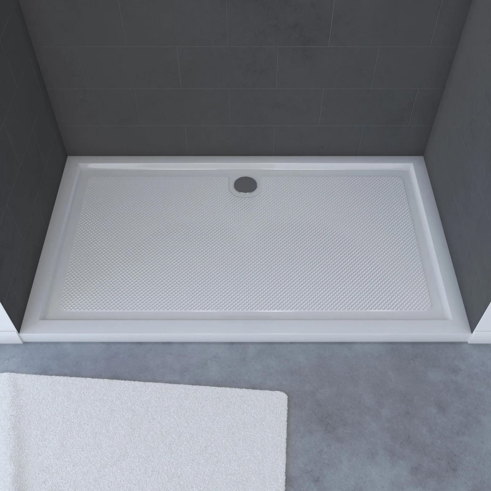 RECEVEUR DE DOUCHE A POSER EXTRA-PLAT ANTI-DERAPANT EN ACRYLIQUE BLANC RECTANGLE - 140x80cm