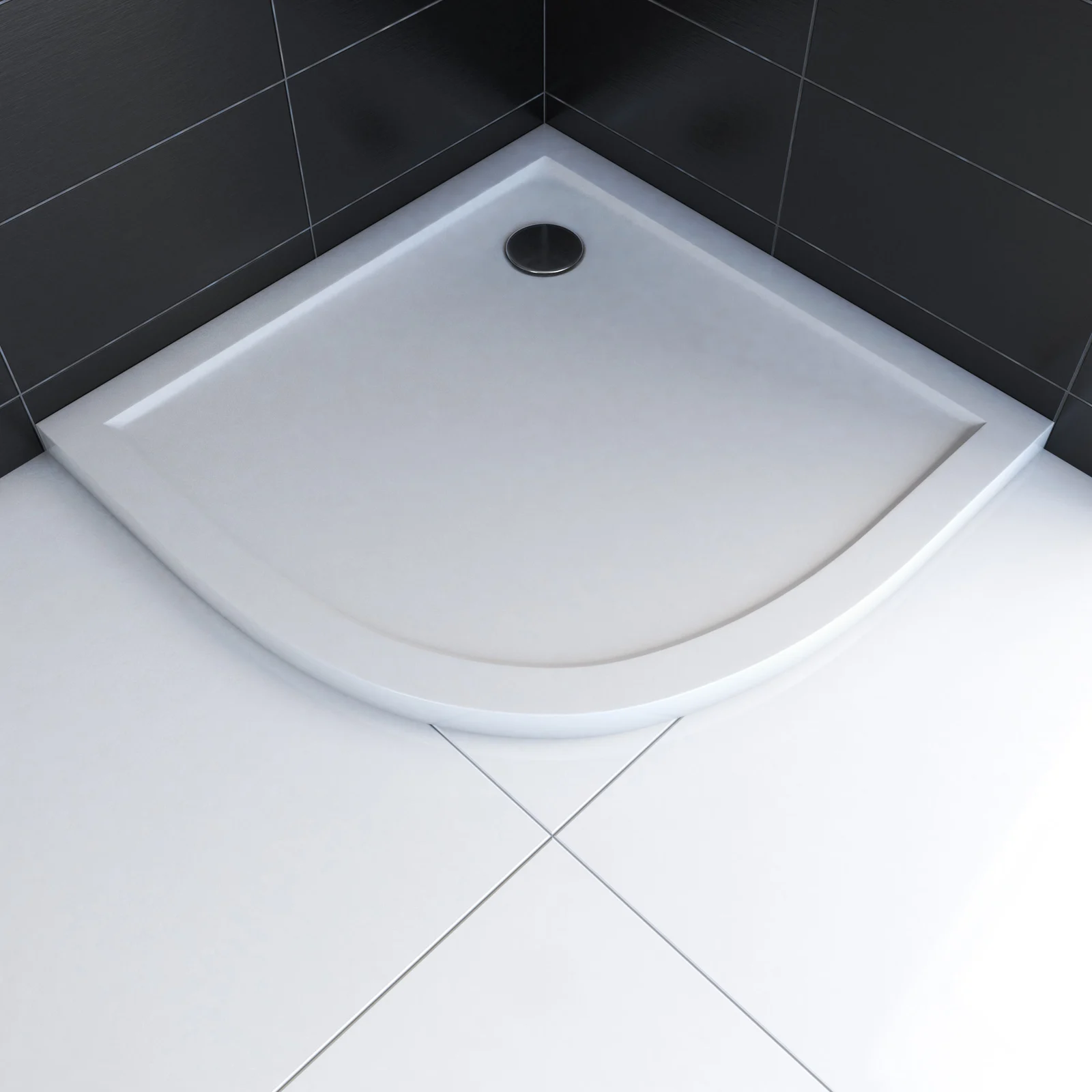 RECEVEUR DE DOUCHE A POSER EXTRA PLAT EN ACRYLIQUE BLANC 1-4 DE CERCLE - 90x90cm RECEVEUR DE DOUCHE A POSER EXTRA PLAT EN ACRYLIQUE BLANC 1-4 DE CERCLE - 90x90cm
