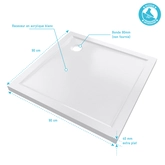 RECEVEUR DE DOUCHE A POSER EXTRA PLAT EN ACRYLIQUE BLANC CARRE- 90x90 cm - BAC DE DOUCHE