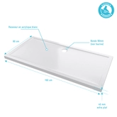 RECEVEUR DE DOUCHE A POSER EXTRA-PLAT EN ACRYLIQUE BLANC RECTANGLE - 160x80cm - BAC DE DOUCHE