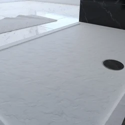 Receveur de douche a poser rectangle extra plat en acrylique renforcee blanc - finition pierre