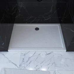 Receveur de douche a poser rectangle extra plat en acrylique renforcee blanc - finition pierre