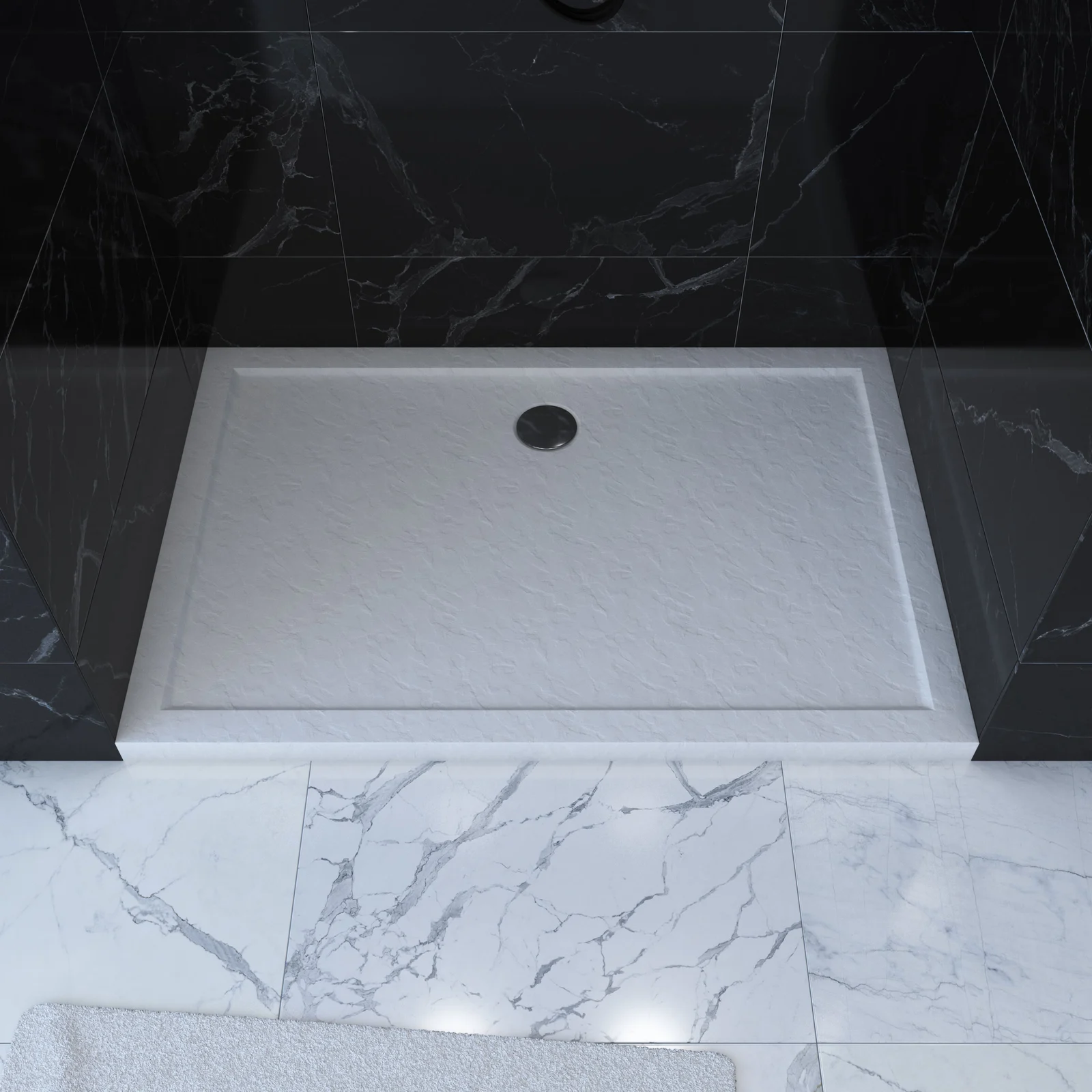 Receveur de douche a poser rectangle extra plat en acrylique renforcee blanc - finition pierre Receveur de douche a poser rectangle extra plat en acrylique renforcee blanc - finition pierre