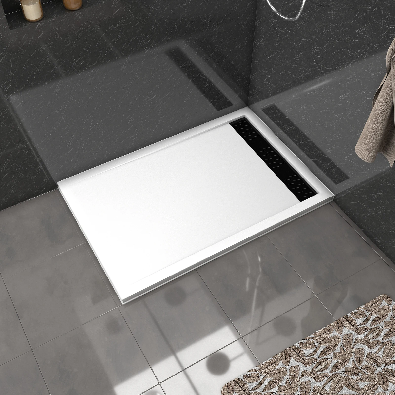 Receveur en acrylique Blanc 80x120x4 cm + Grilles Linéaires Chrome et Noire - WHITENESS II Receveur en acrylique Blanc 80x120x4 cm + Grilles Linéaires Chrome et Noire - WHITENESS II